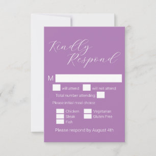 Simple Minimalist Lavender Meal Choice Wedding RSVP Card