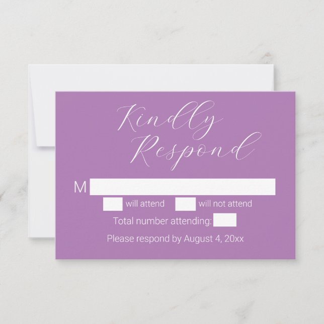 Simple Minimalist Lavender Wedding RSVP Card (Front)