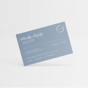 Simple Minimalist Leaf Dusty Blue Monogram RSVP Card
