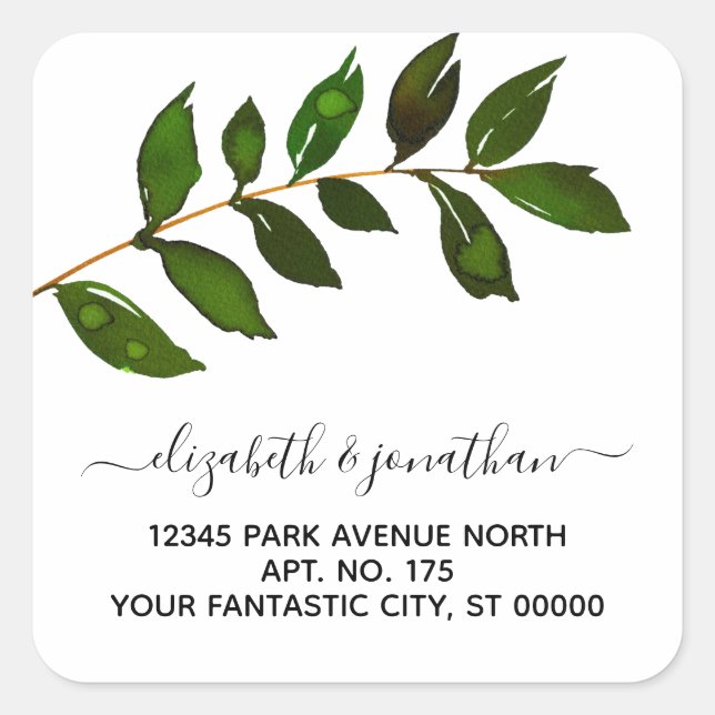 Simple Minimalist Leaf Foliage Wedding Square Sticker (Front)