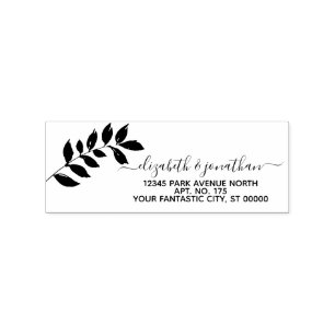 Simple Minimalist Leaf Return Address Wedding Rubber Stamp