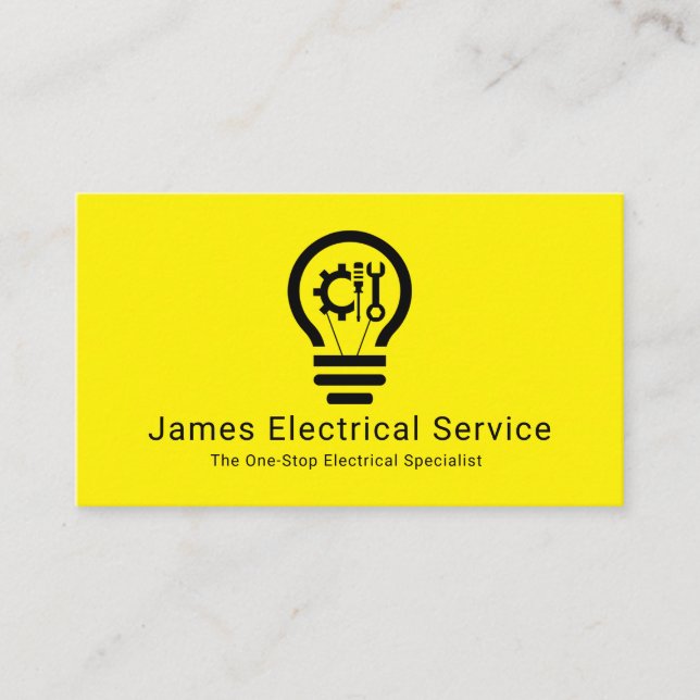 Simple Minimalist Light Bulb Electrician Business Card (Front)