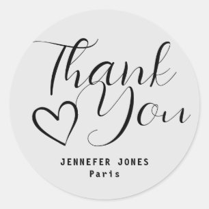 Simple Minimalist Light Grey Calligraphy Heart Classic Round Sticker