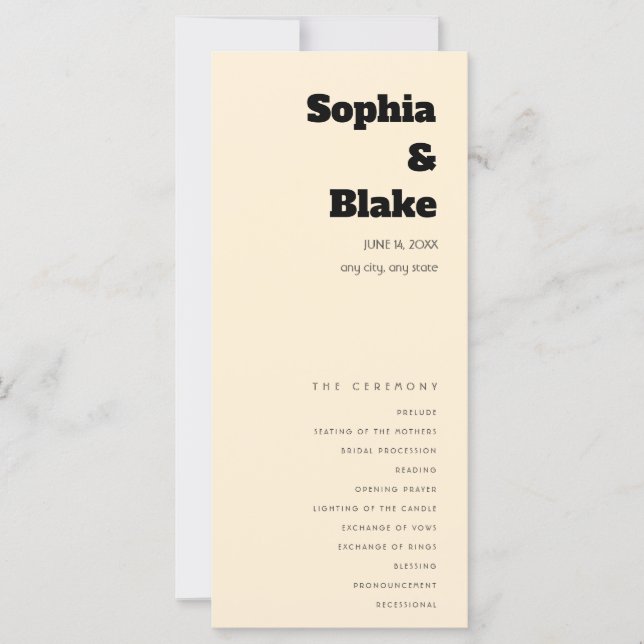 Simple Minimalist Light Orange Wedding Program (Front)