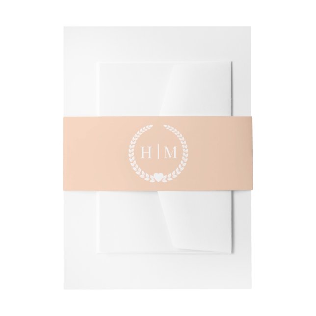 Simple Minimalist Light Pastel Peach Monogram  Invitation Belly Band (Front Example)