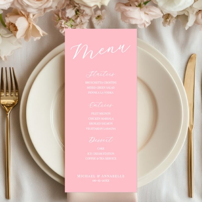 Simple Minimalist Light Pink Menu Card for Wedding (pink menu sign, wedding menu, bridal shower, baptism decor, simple minimalist, elegant reception)