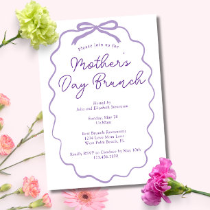 Simple Minimalist Lilac Bow Mother's Day Brunch Invitation