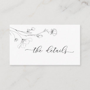 Simple Minimalist Line Art Floral Wedding Details Enclosure Card
