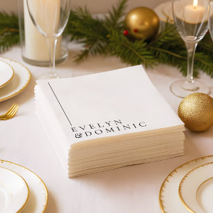 Simple Minimalist Line Black White Wedding Paper Napkin
