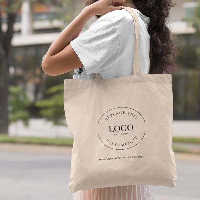 Simple Minimalist Logo Promotional Business Swag Tote Bag (Customizable Business reusable tote bag with logo and website.)