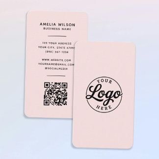 Simple Minimalist Logo QR Code Blush Pink  Business Card