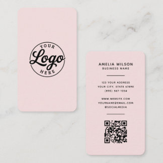 Simple Minimalist Logo QR Code Blush Pink  Business Card