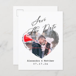 Simple Minimalist Love Heart Photo Script B&W Announcement Postcard
