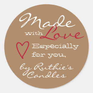 Simple Minimalist Made with Love Heart Brown Colou Classic Round Sticker