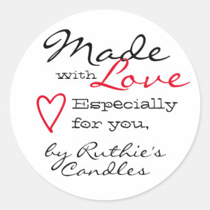 Simple Minimalist Made with Love Heart White Colou Classic Round Sticker