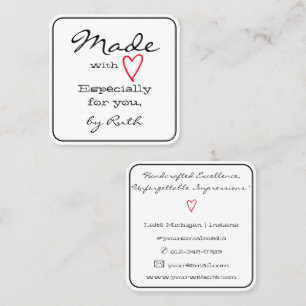 Simple Minimalist Made with Love Red Heart White Square Business Card
