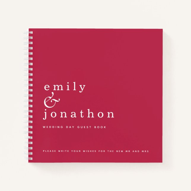 Simple Minimalist Magenta Wedding Guest Book (Front)
