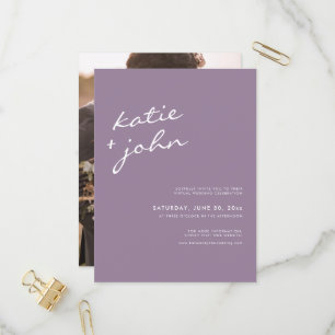 Simple Minimalist Mauve Purple Virtual Wedding Invitation Postcard