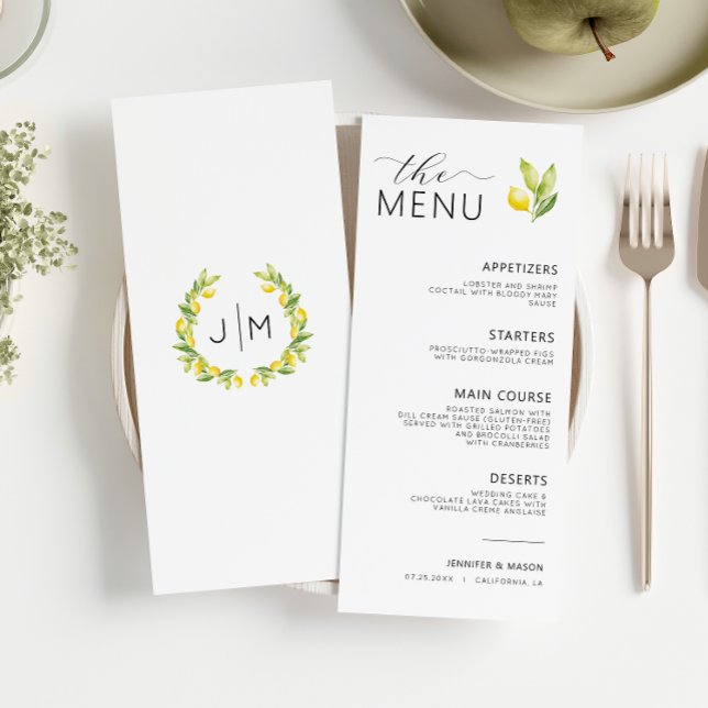 Simple Minimalist Mediterranean Lemon Wedding Menu (Creator Uploaded)