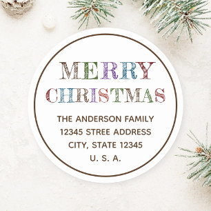 Simple Minimalist Merry Christmas Holiday Address Classic Round Sticker