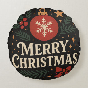 Simple Minimalist Merry Christmas Round Cushion