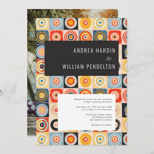 Simple Minimalist Mid Century Modern Wedding Invitation (Front/Back)