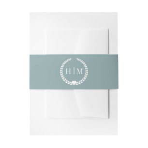 Simple Minimalist Misty Sage Blue Monogram Invitation Belly Band