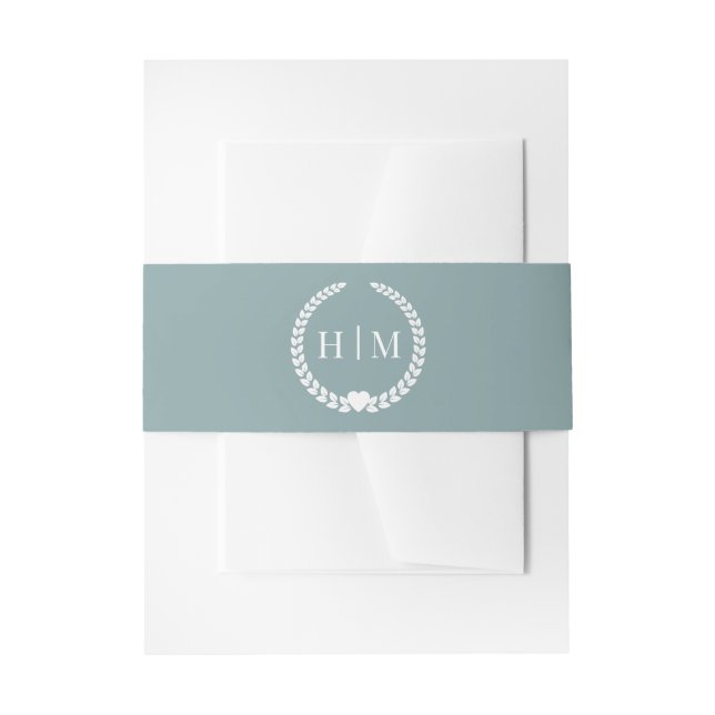 Simple Minimalist Misty Sage Blue Monogram  Invitation Belly Band (Front Example)