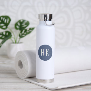 Simple Minimalist Modern Blue Monogrammed Name Water Bottle