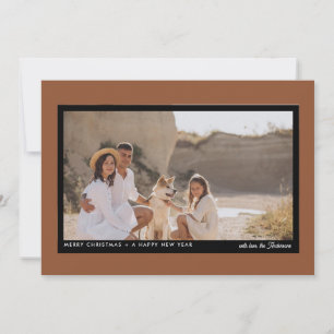 Simple Minimalist Modern Boho Brown 1 Photo  Holiday Card