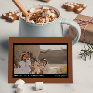 Simple Minimalist Modern Boho Brown 1 Photo  Holiday Postcard
