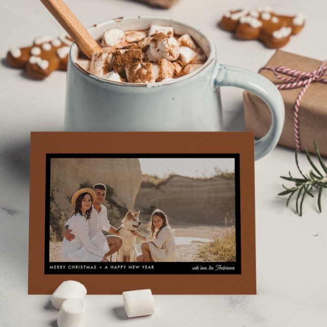 Simple Minimalist Modern Boho Brown 1 Photo  Holiday Postcard (Creator Uploaded)