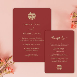 Simple Minimalist Modern Chinese Red Wedding Invitation