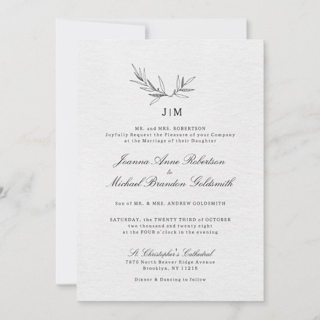 Simple Minimalist Modern Eucalyptus Olive Wedding  Invitation (Front)