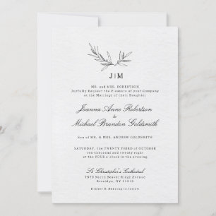 Simple Minimalist Modern Eucalyptus Olive Wedding  Invitation