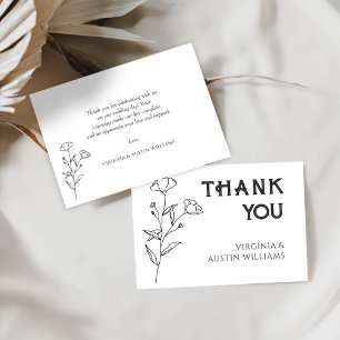 Simple Minimalist Modern Floral Wedding Thank You Card