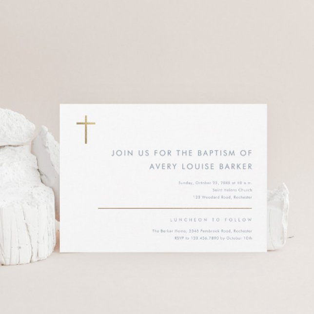 Simple Minimalist Modern Gold Cross Baptism Invitation (Creator Uploaded)