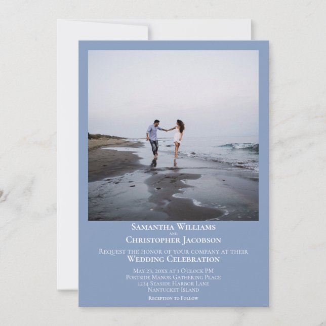 Simple Minimalist Modern Light Blue Photo Wedding Invitation (Front)