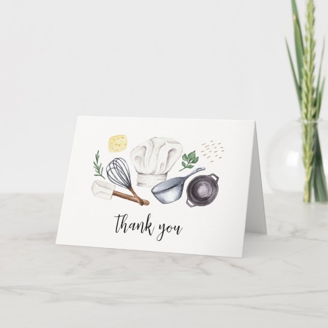 Simple Minimalist Modern Little Chef Baby Shower  Thank You Card (Front)