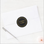 Simple Minimalist Modern Names Gold Black Wedding Classic Round Sticker<br><div class="desc">Customise this Modern Simple Minimalist Wedding Envelope Seal Round Sticker,  designed with gold names text on a black background. Please note that gold is a colour print and is not an actual gold foil. It is set as a template for your easy online personalisation.</div>