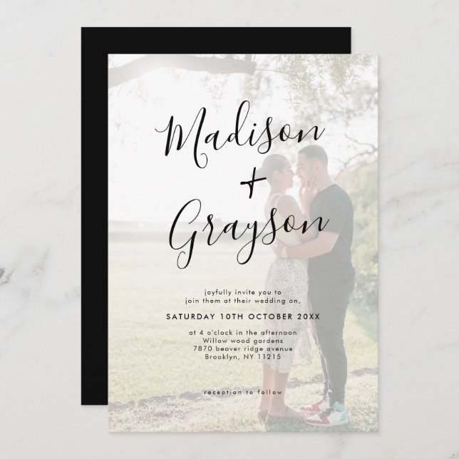 Simple Minimalist Modern Photo Calligraphy Wedding Invitation (Front/Back)