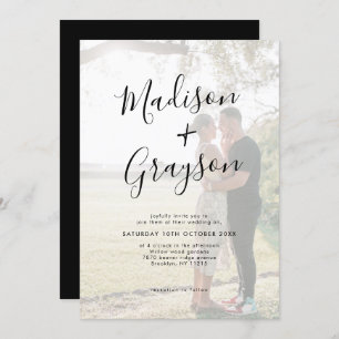Simple Minimalist Modern Photo Calligraphy Wedding Invitation