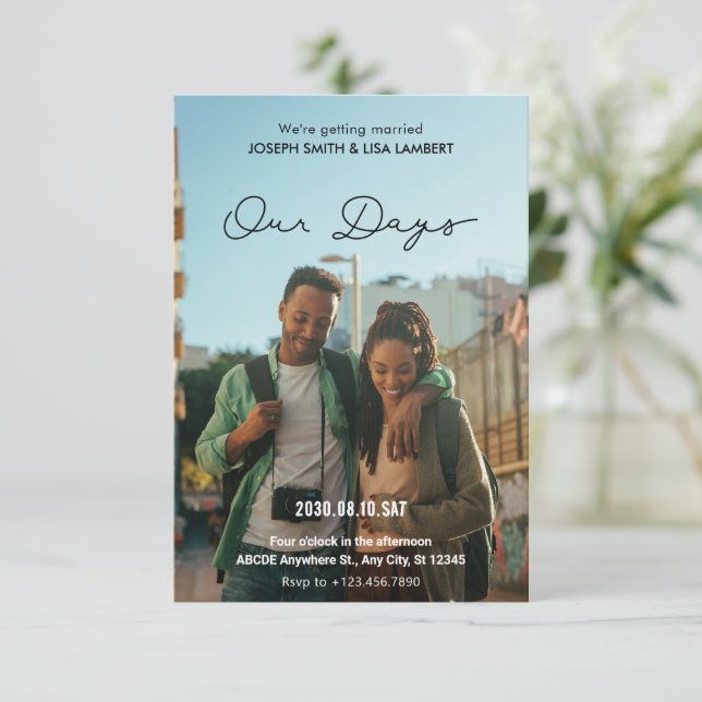Simple minimalist modern photo wedding  invitation (Standing Front)