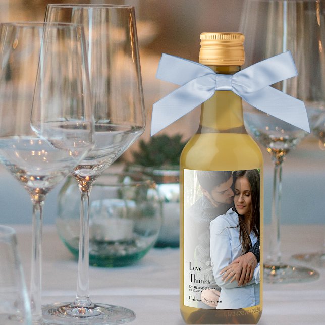 Simple Minimalist Modern Photo Wedding Mini Wine Label (Creator Uploaded)