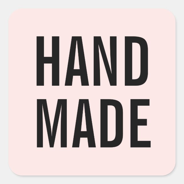 Simple minimalist modern pink handmade business square sticker (Front)