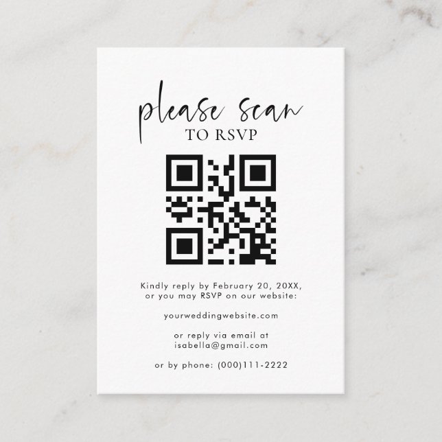 Simple Minimalist Modern QR Code Wedding RSVP  Enclosure Card (Front)