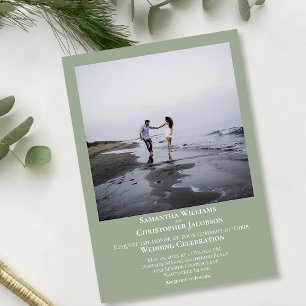 Simple Minimalist Modern Sage Green Photo Wedding Invitation