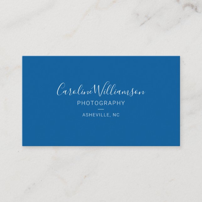 Simple Minimalist Modern Script Blue Business Card (Front)