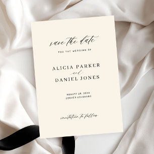 Simple minimalist modern script ivory wedding  save the date