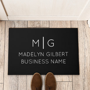 Simple Minimalist Monogram Business Name Black Doormat